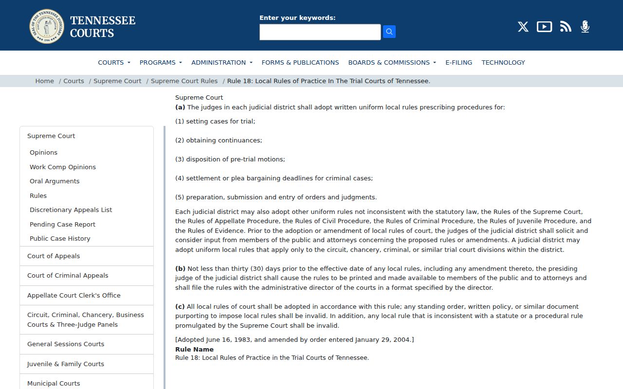 Moore County civil court docket local setting rule authority