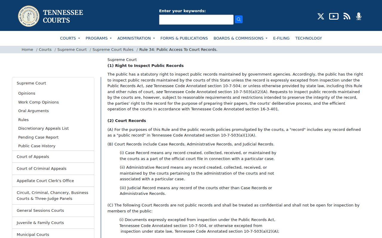 Moore County docket search public access source under Tennessee court rules