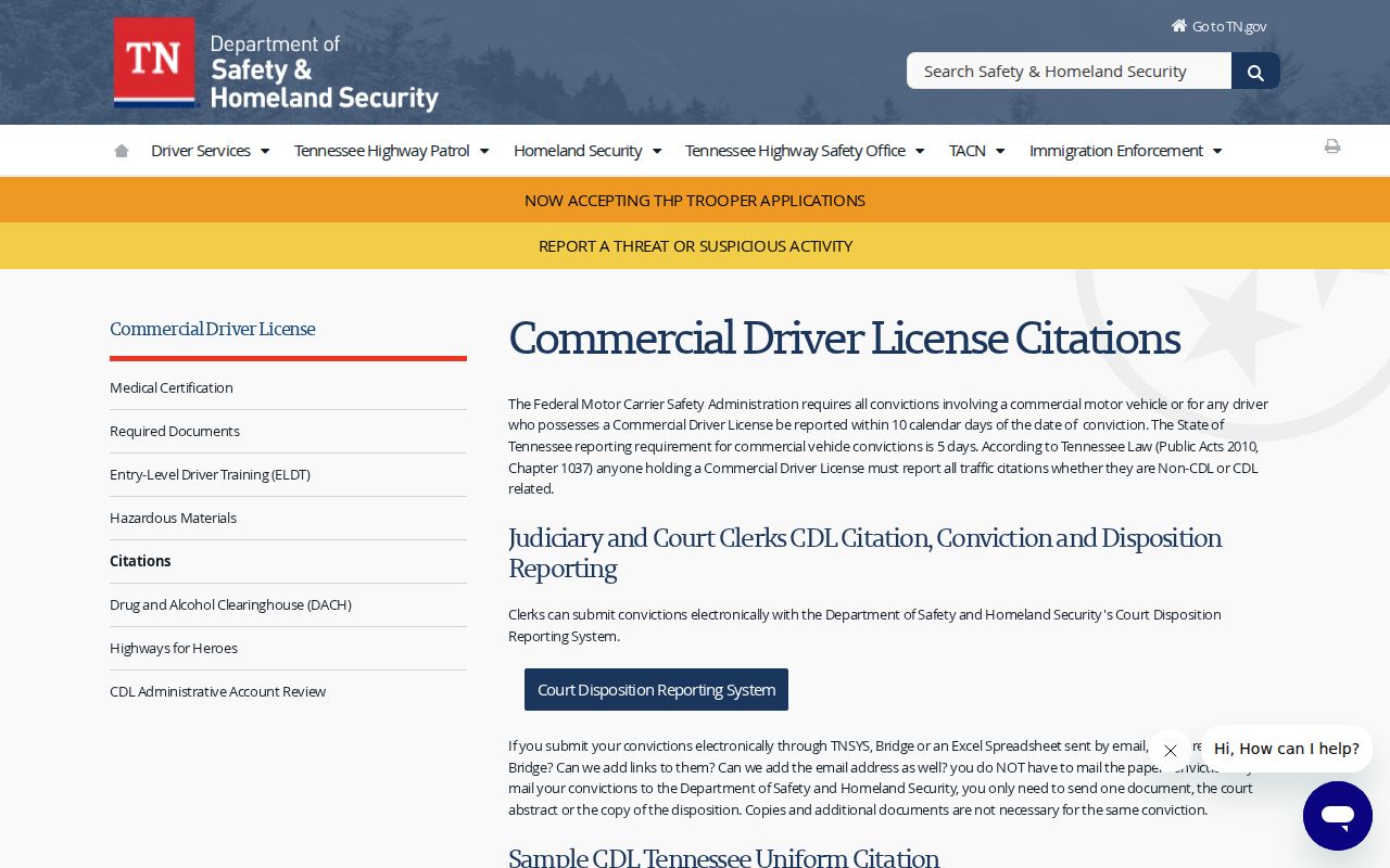 Moore County court case record and CDL disposition reporting