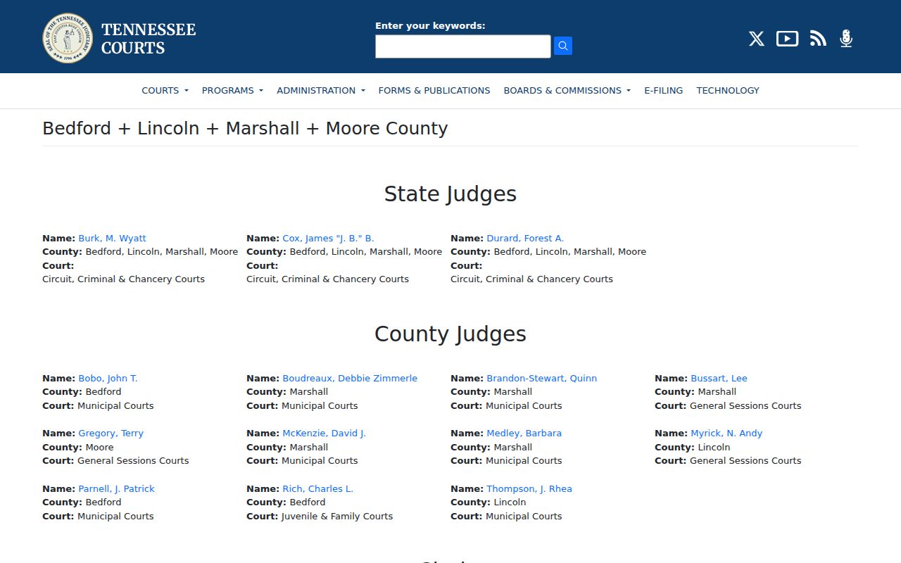 Moore County court docket contacts in the official 17th Judicial District directory